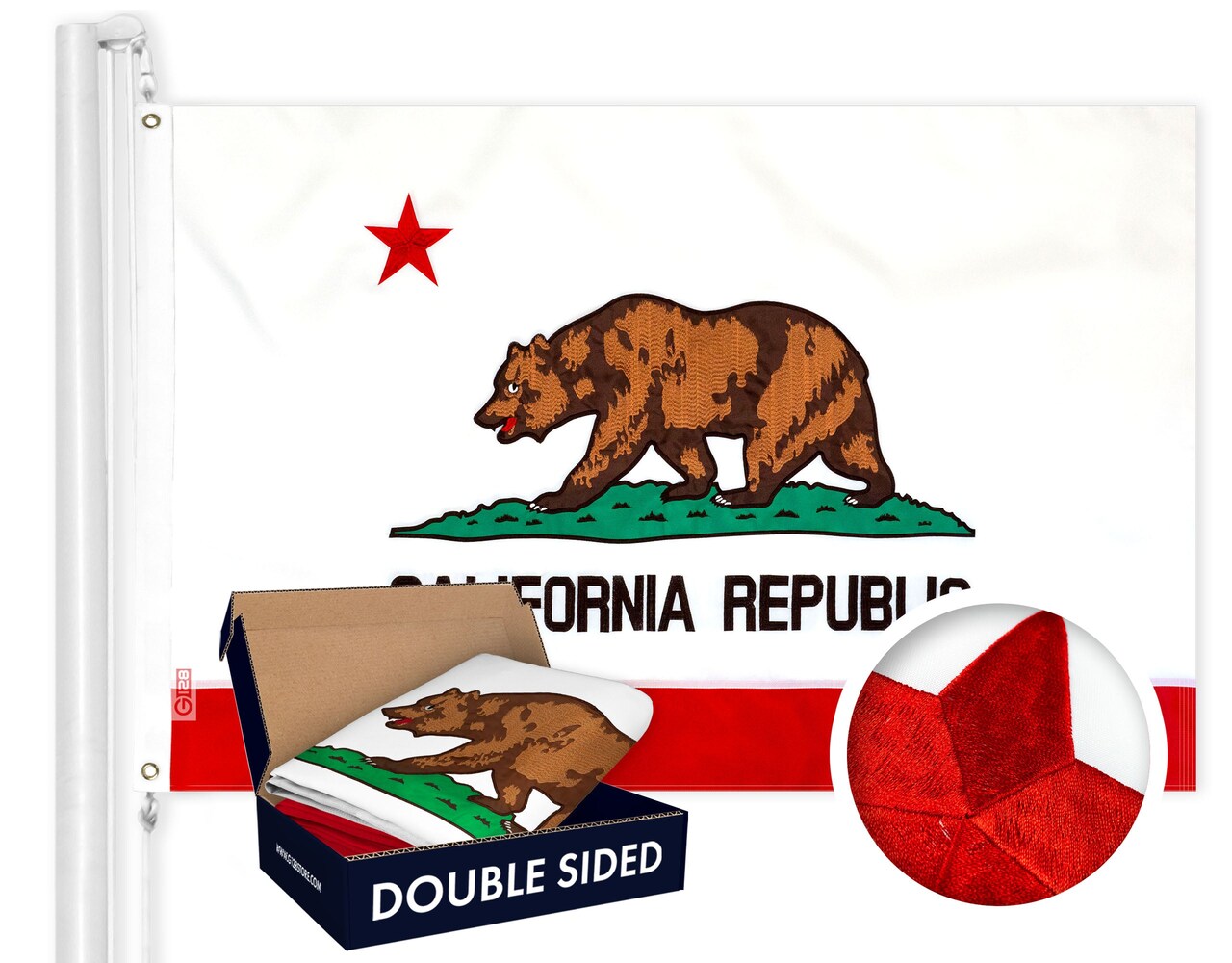 California State Flag 210D Embroidered Polyester 2x3 Ft - Double Sided 3ply